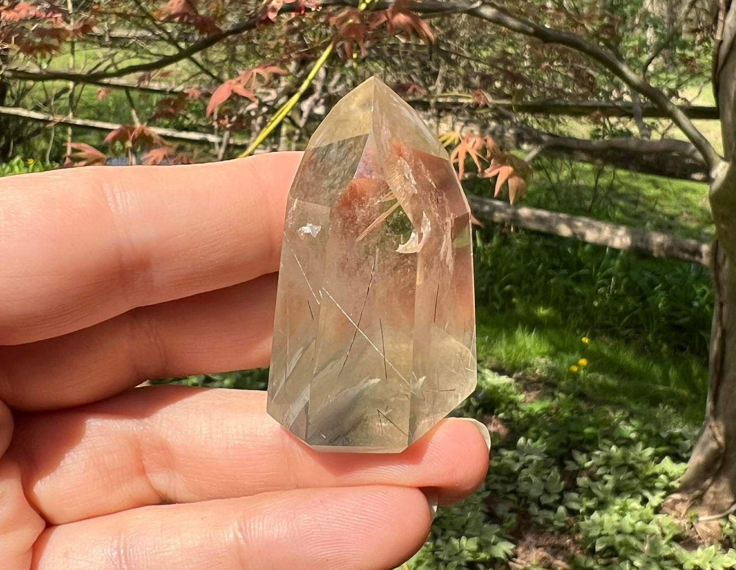 Citrine Tower ~ with Gray Phantoms and Rutile - Gem Realm