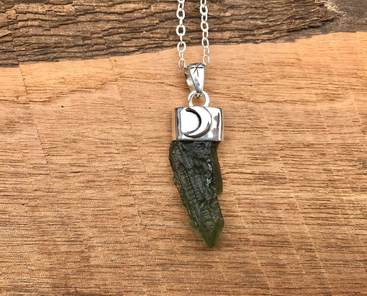 Moldavite Crescent Pendant - Gem Realm