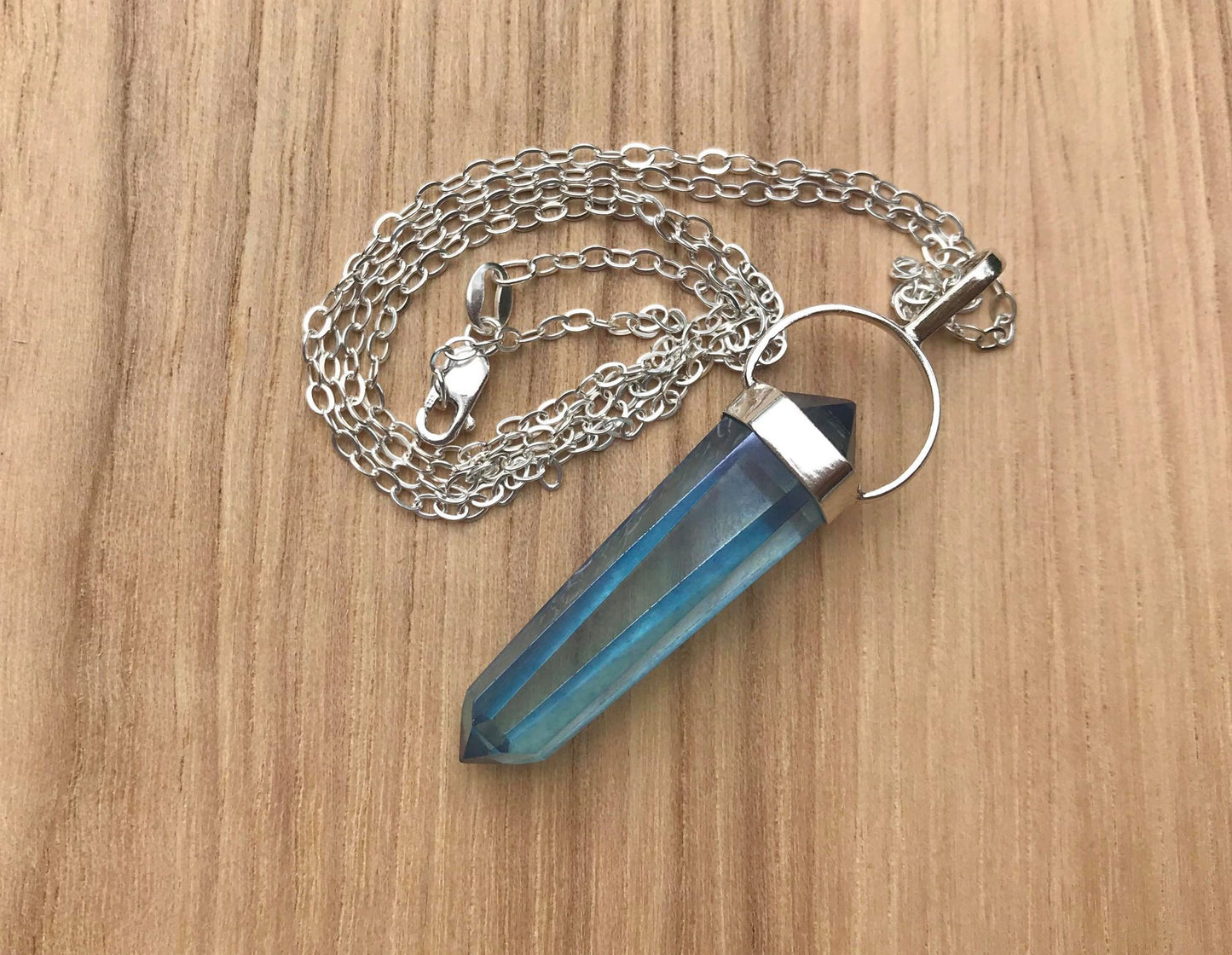 Aqua Aura Quartz Pendant - Gem Realm