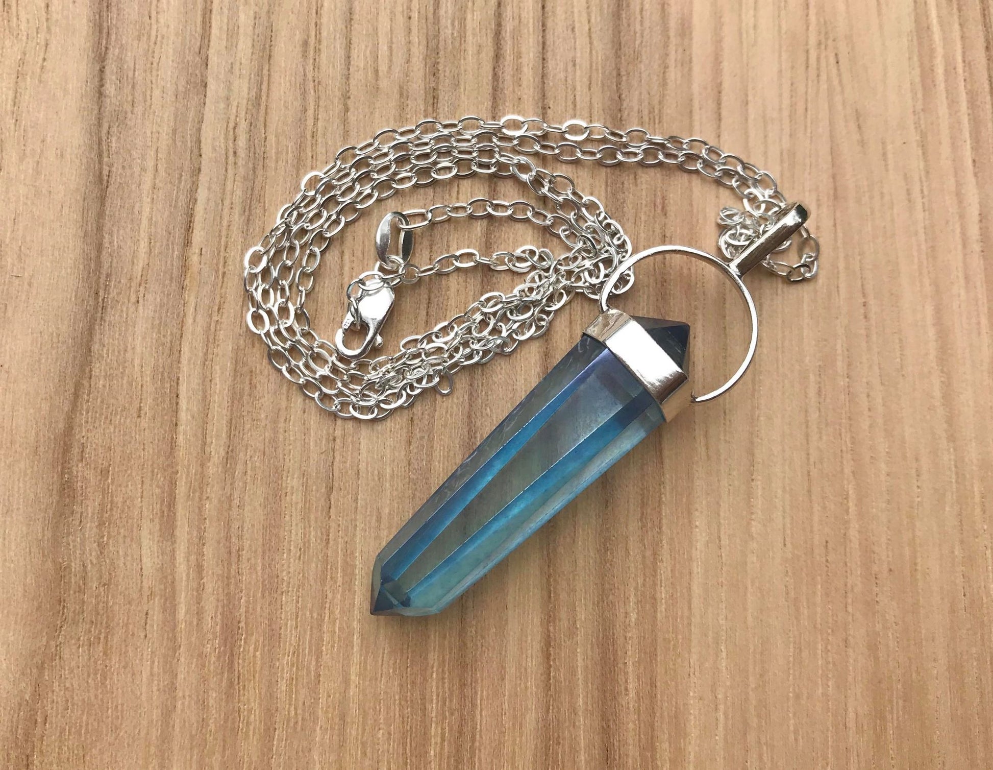 Aqua Aura Quartz Pendant - Gem Realm