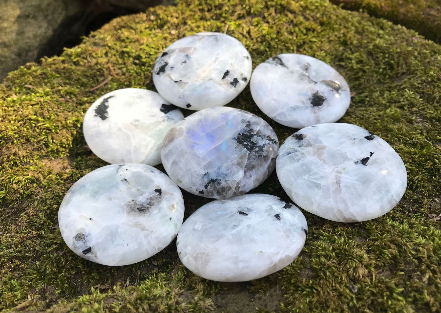 Rainbow Moonstone Palm Stones - Gem Realm