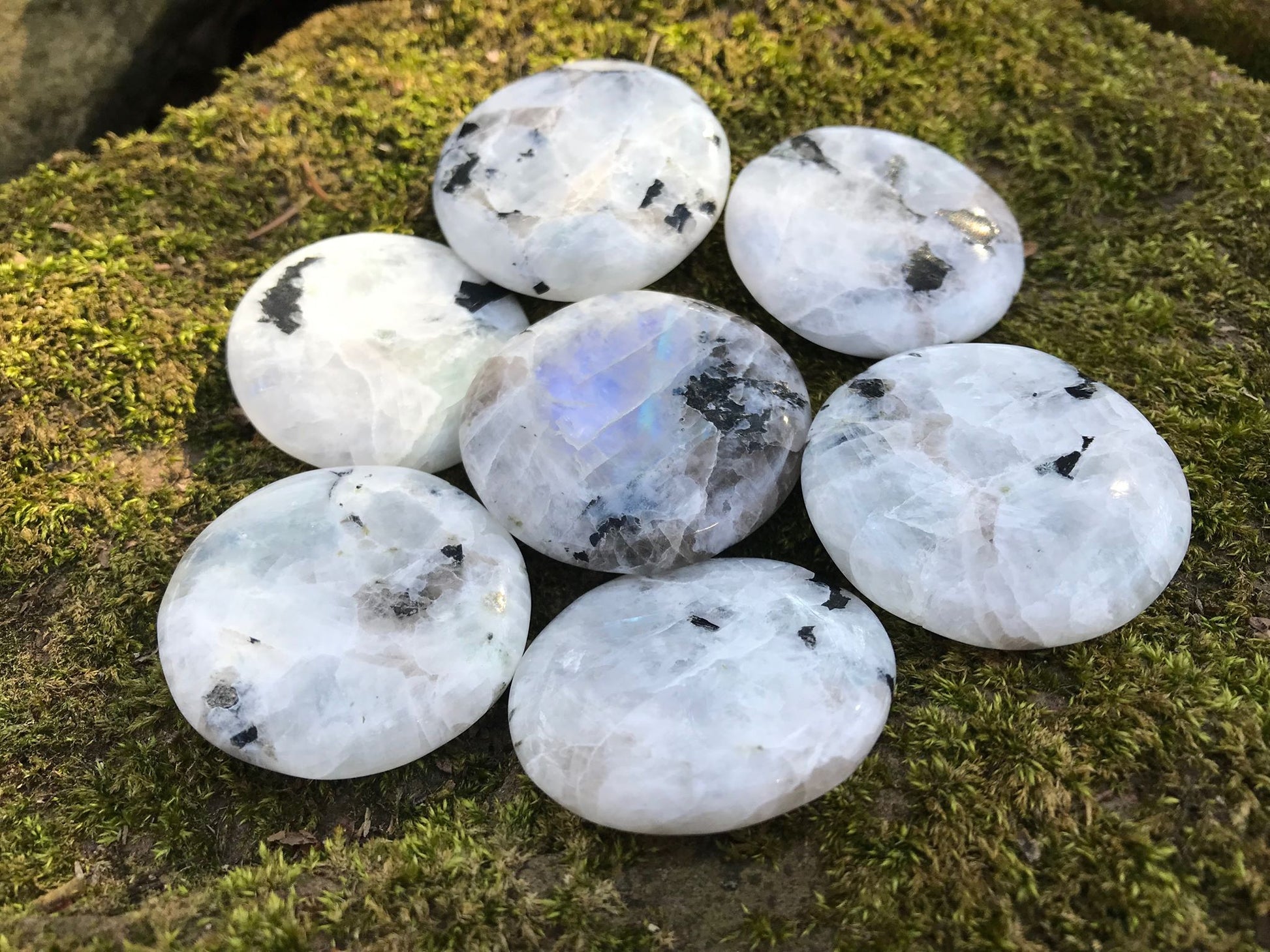 Rainbow Moonstone Palm Stones - Gem Realm