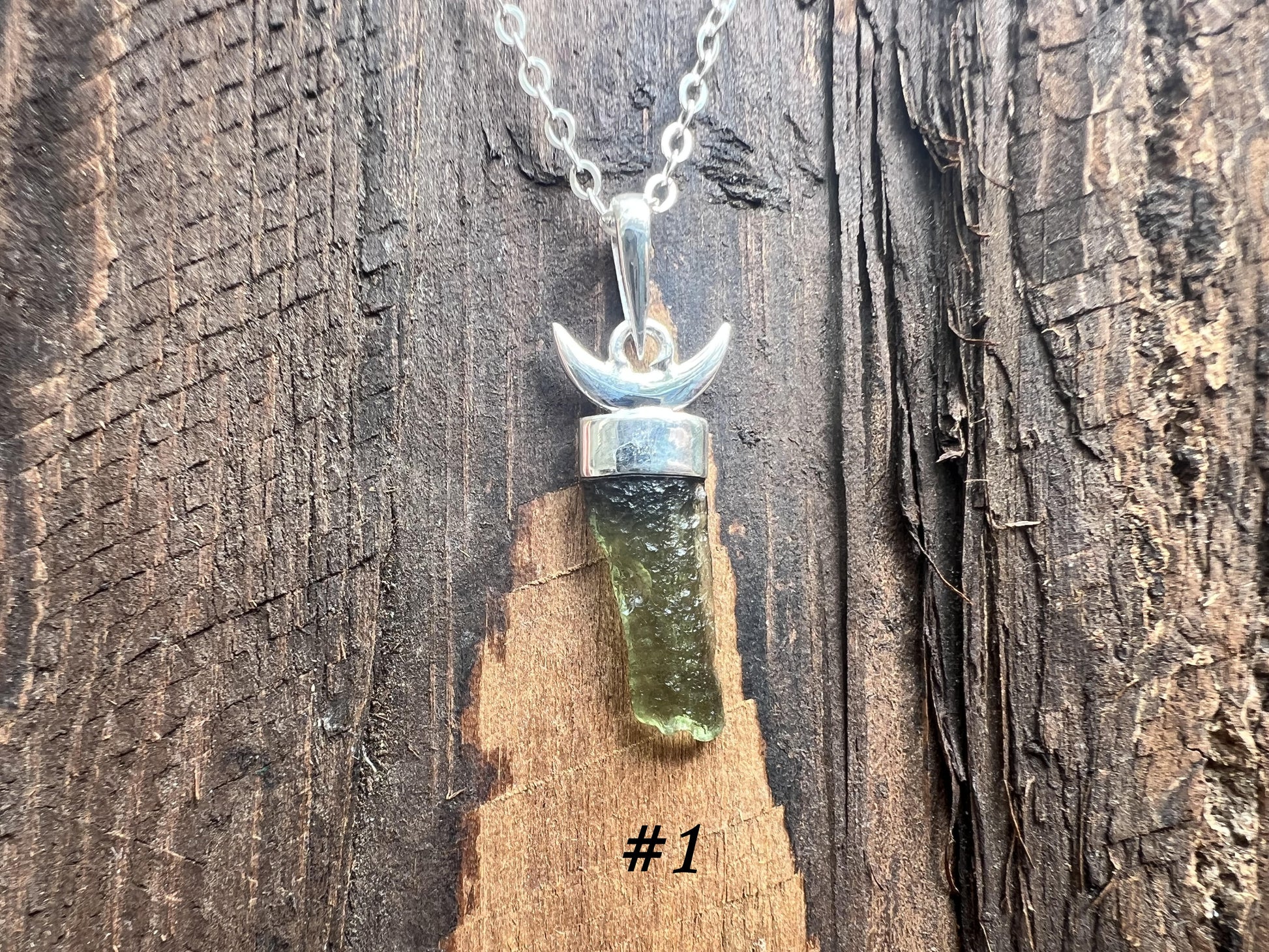 Moldavite Moon Pendant - Gem Realm 
