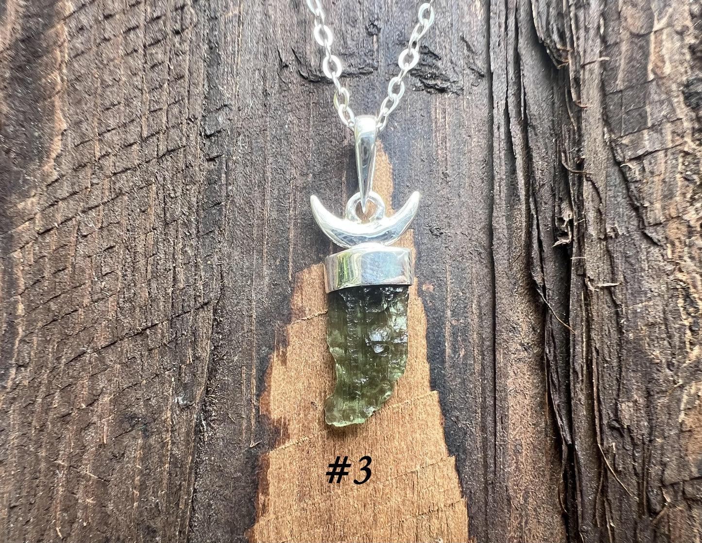 Moldavite Moon Pendant - Gem Realm 