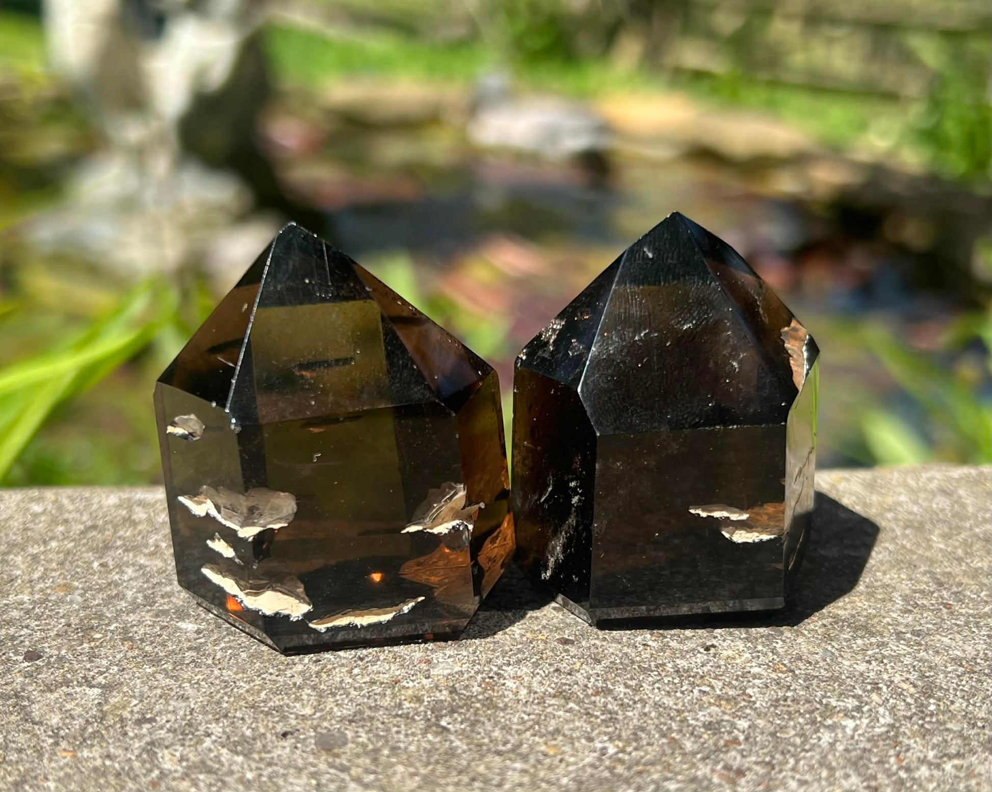 Smoky Quartz Included Tower Duo - Gem Realm 