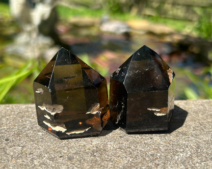 Smoky Quartz Included Tower Duo - Gem Realm 