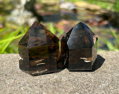 Smoky Quartz Included Tower Duo - Gem Realm 