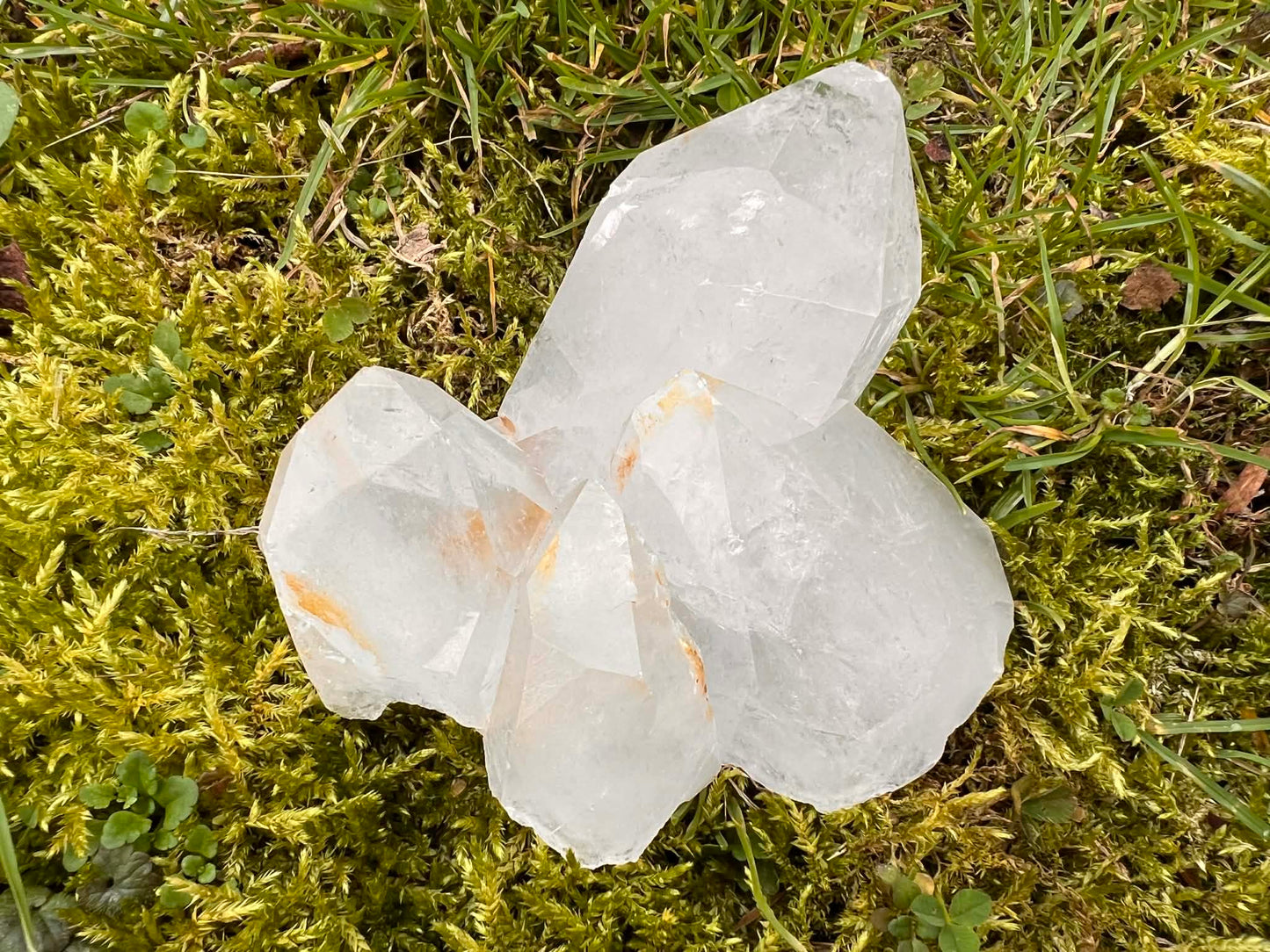 Quartz Crystal Cluster with Hematite Inclusions - Gem Realm 