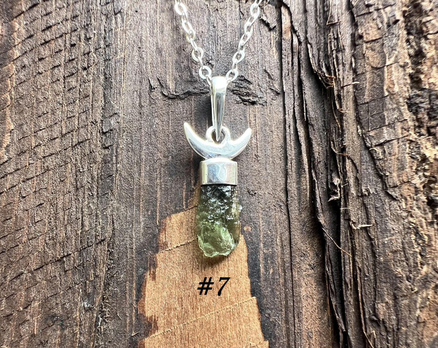Moldavite Moon Pendant