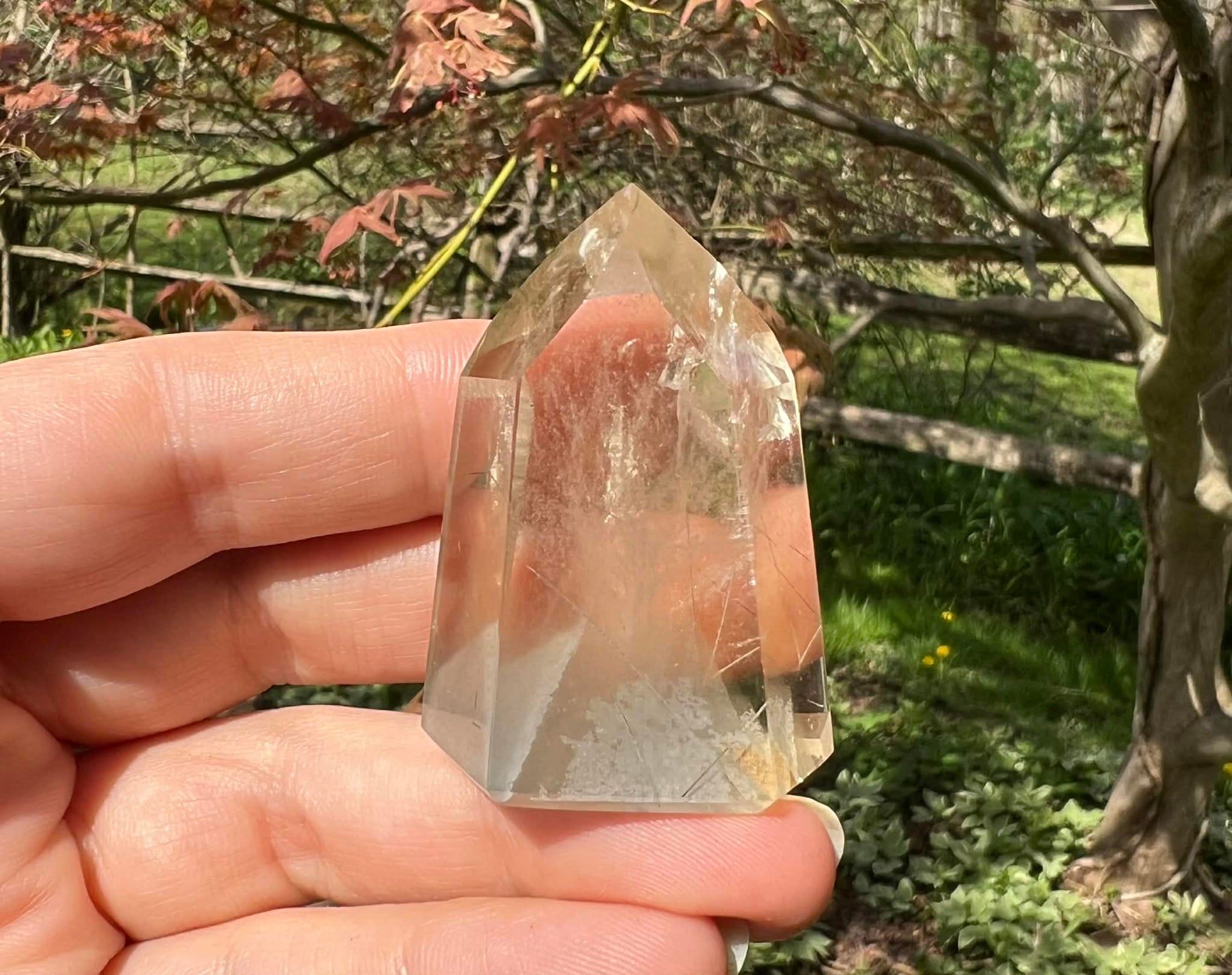 Citrine Tower ~ with Gray Phantoms and Rutile - Gem Realm 