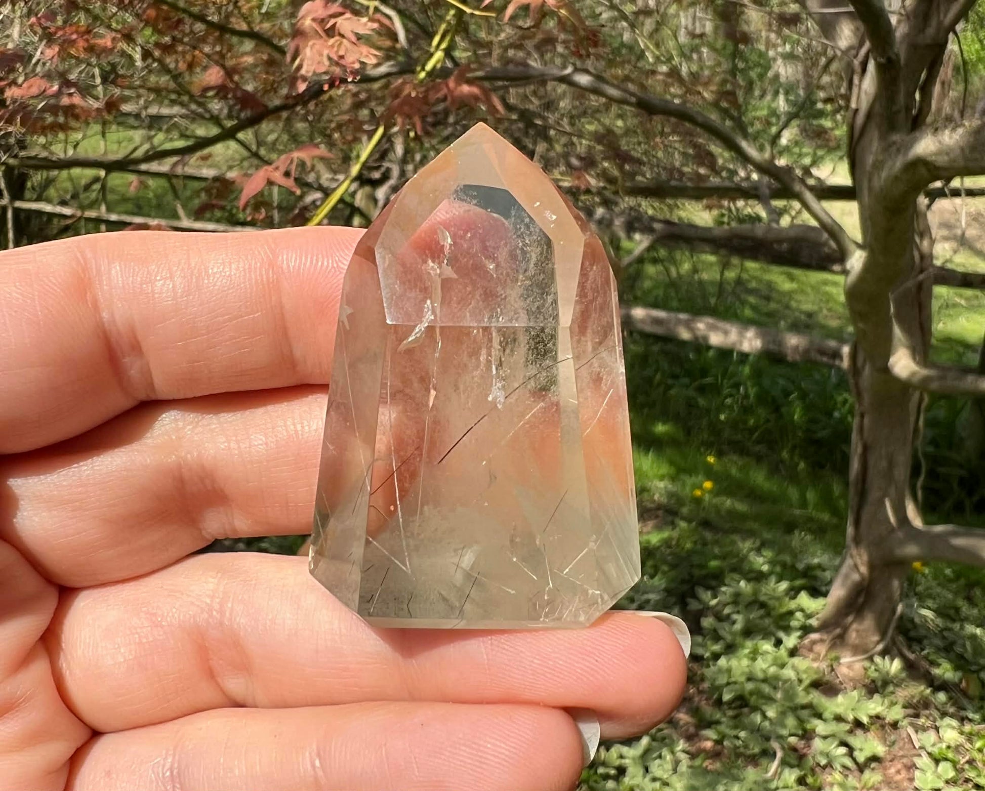 Citrine Tower ~ with Gray Phantoms and Rutile - Gem Realm 