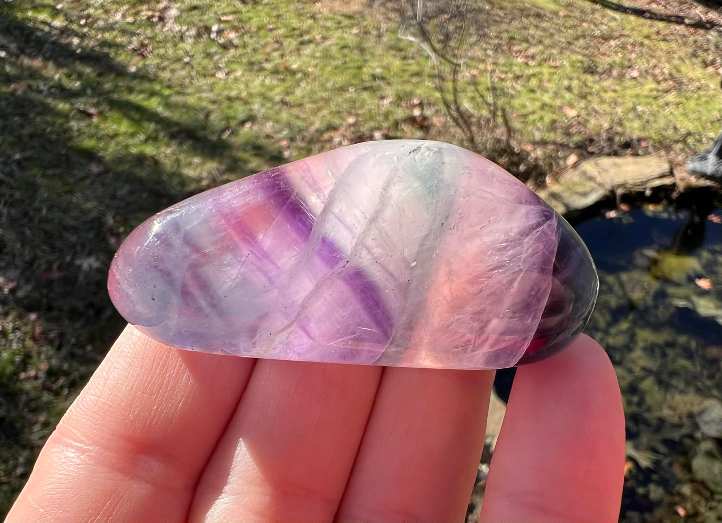 Rainbow Fluorite Palm Stone - Gem Realm 