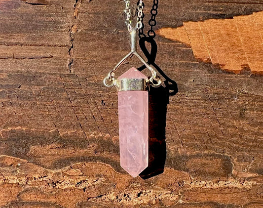 Rose Quartz Crystal Pendant - Gem Realm 