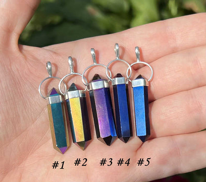 Titanium Aura Quartz Crystal Pendant