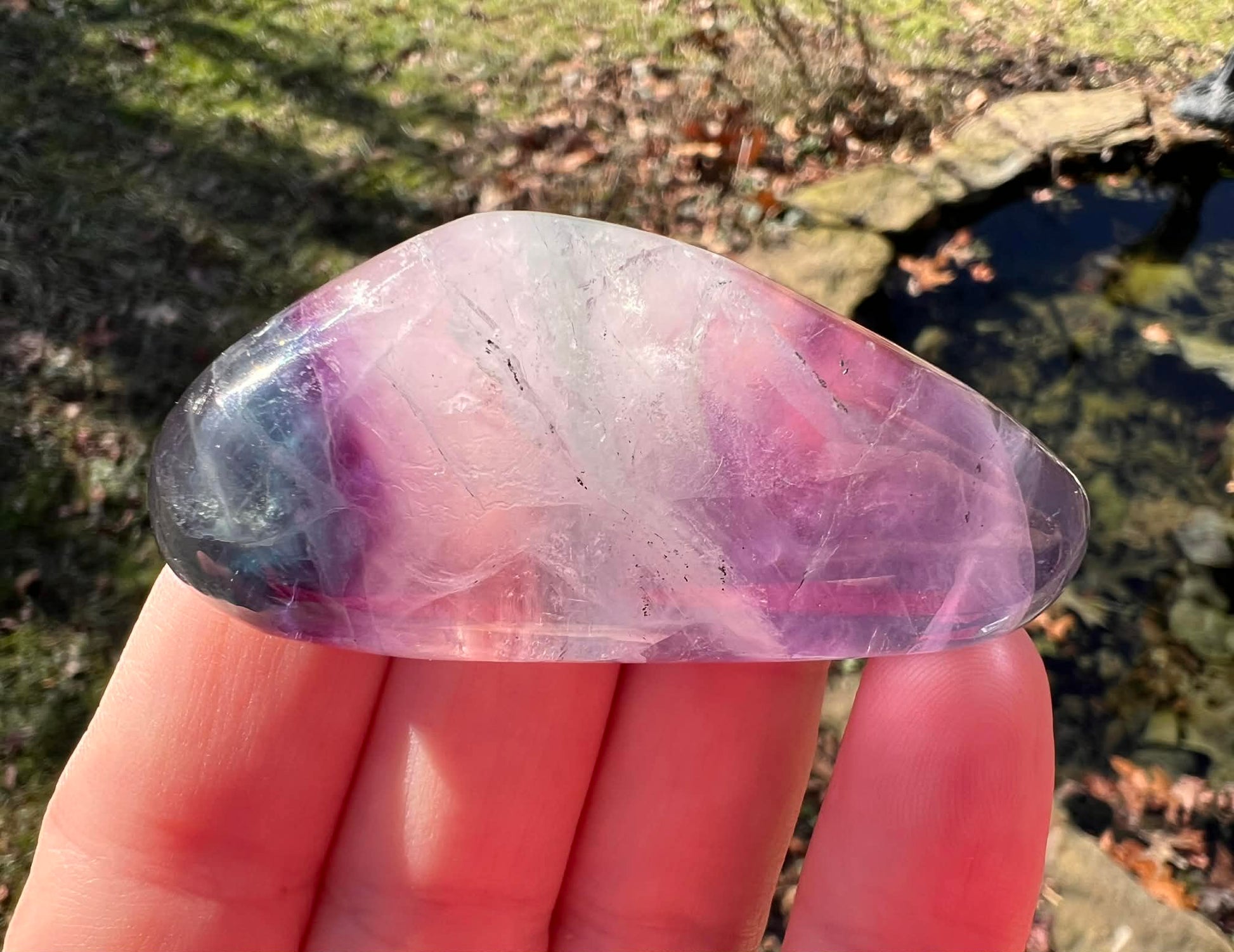Rainbow Fluorite Palm Stone - Gem Realm 