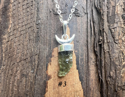 Moldavite Moon Pendant