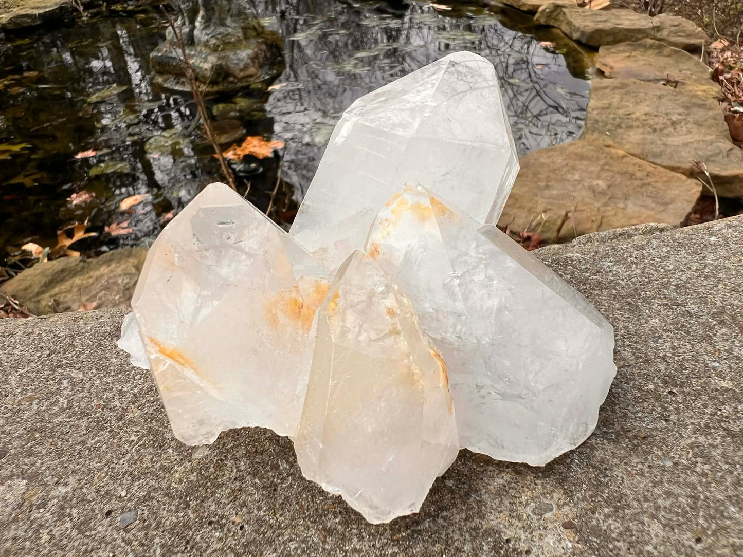 Quartz Crystal Cluster with Hematite Inclusions - Gem Realm 
