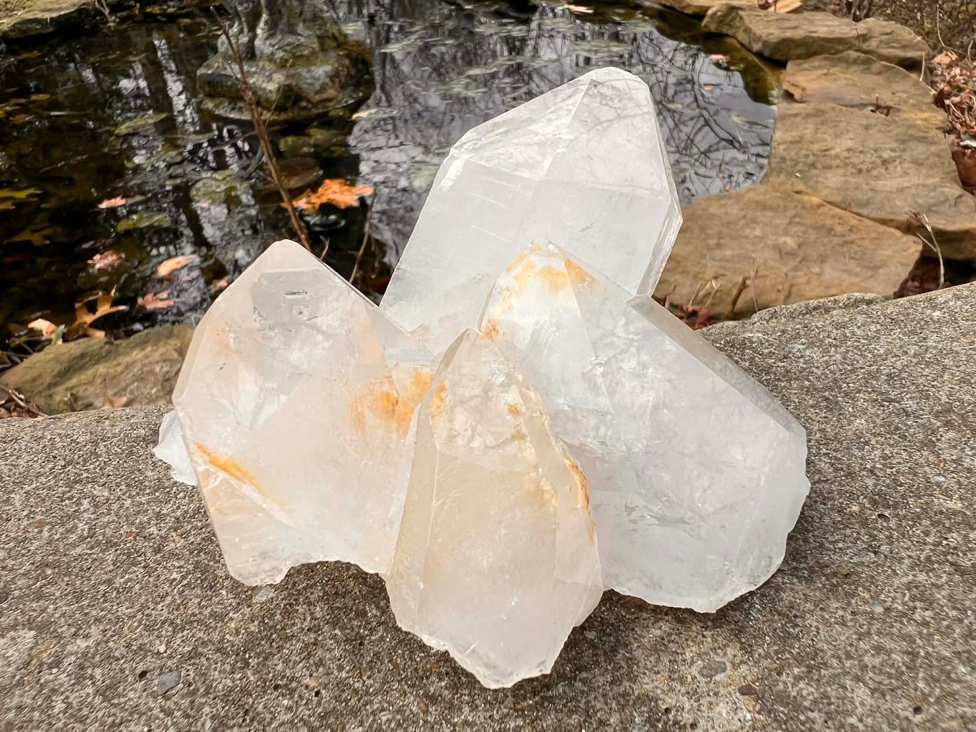 Quartz Crystal Cluster with Hematite Inclusions - Gem Realm 