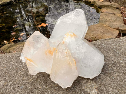 Quartz Crystal Cluster with Hematite Inclusions - Gem Realm 