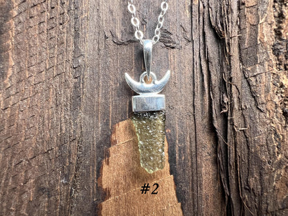Moldavite Moon Pendant