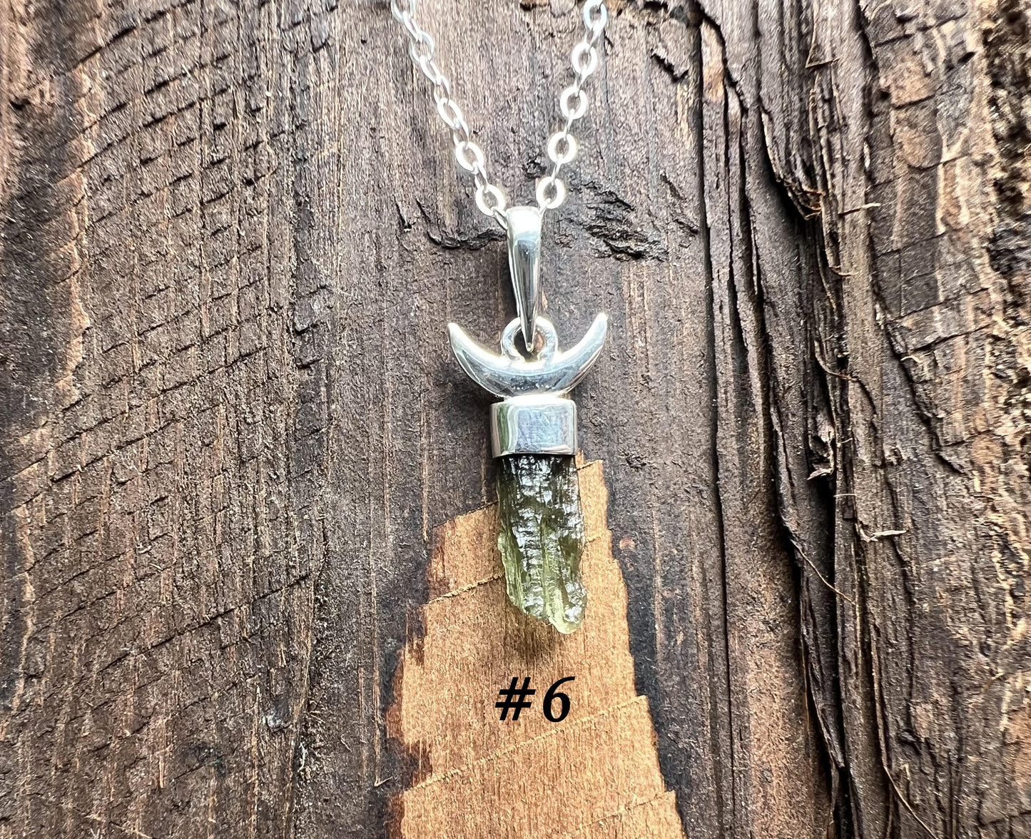Moldavite Moon Pendant