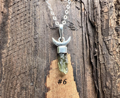 Moldavite Moon Pendant