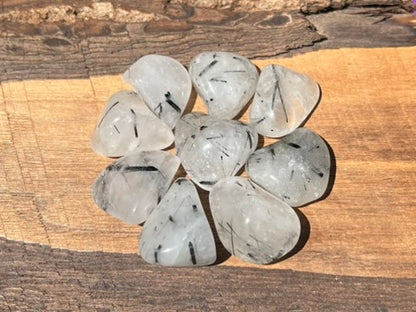 Black Tourmalinated Quartz Tumbled Stones