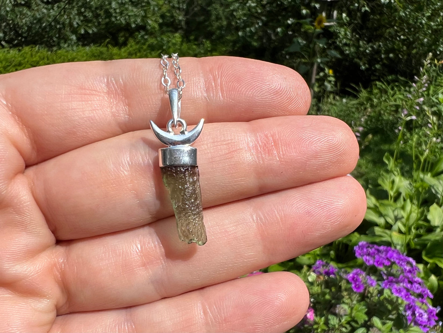 Moldavite Moon Pendant - Gem Realm 