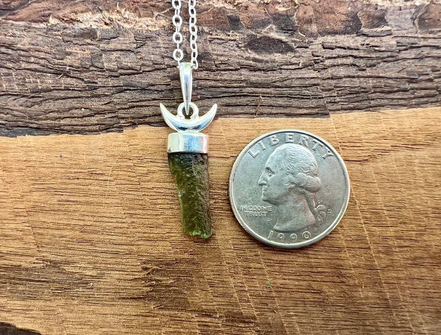 Moldavite Moon Pendant - Gem Realm 