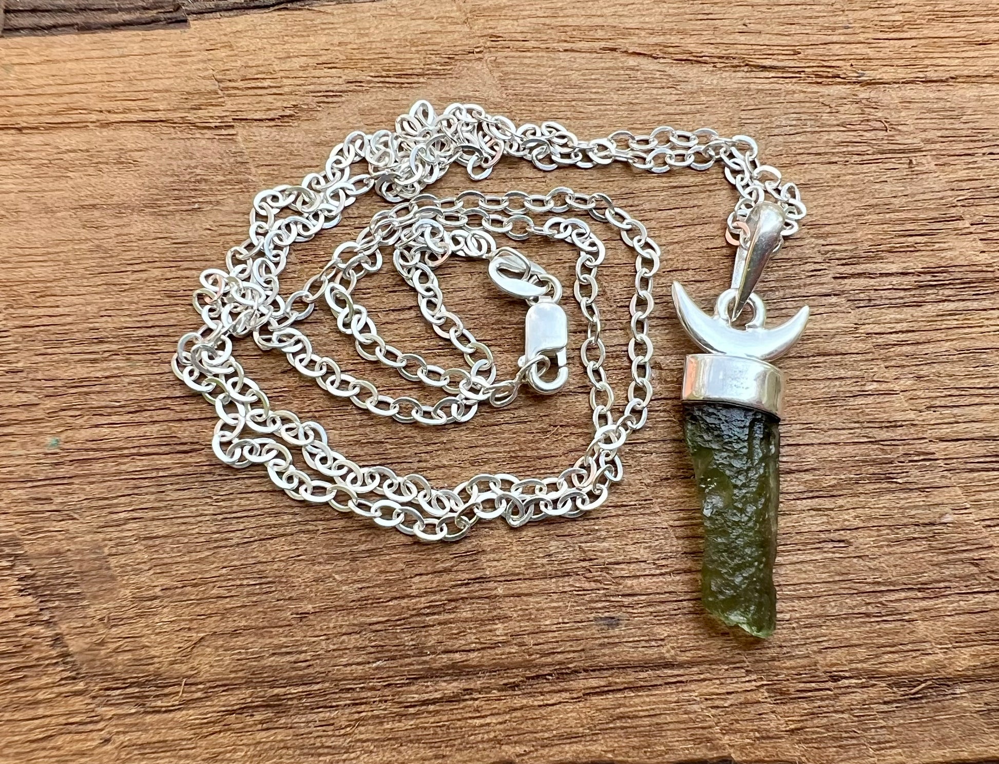 Moldavite Moon Pendant - Gem Realm 
