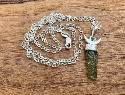Moldavite Moon Pendant - Gem Realm 