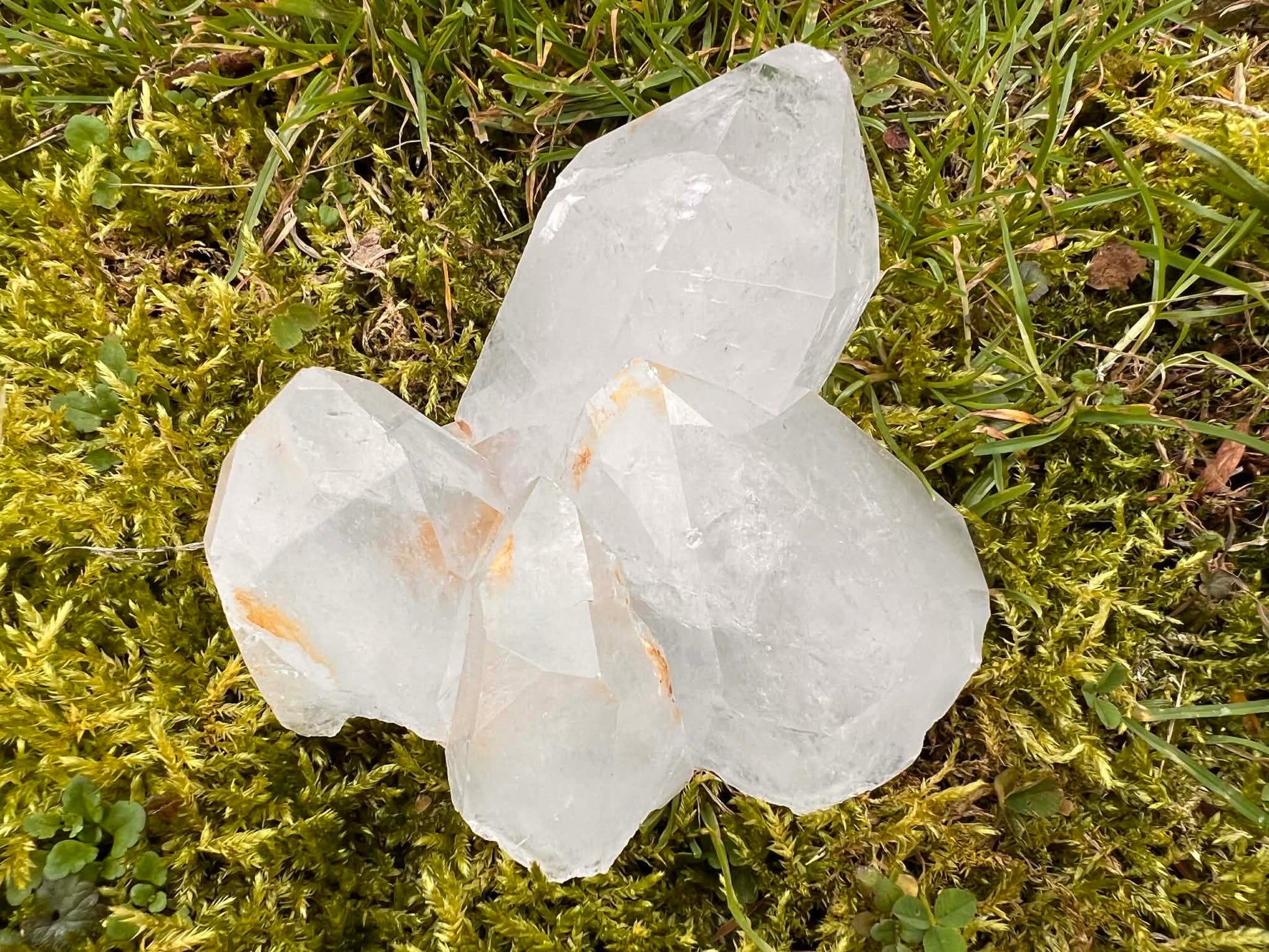 Quartz Crystal Cluster with Hematite Inclusions - Gem Realm 