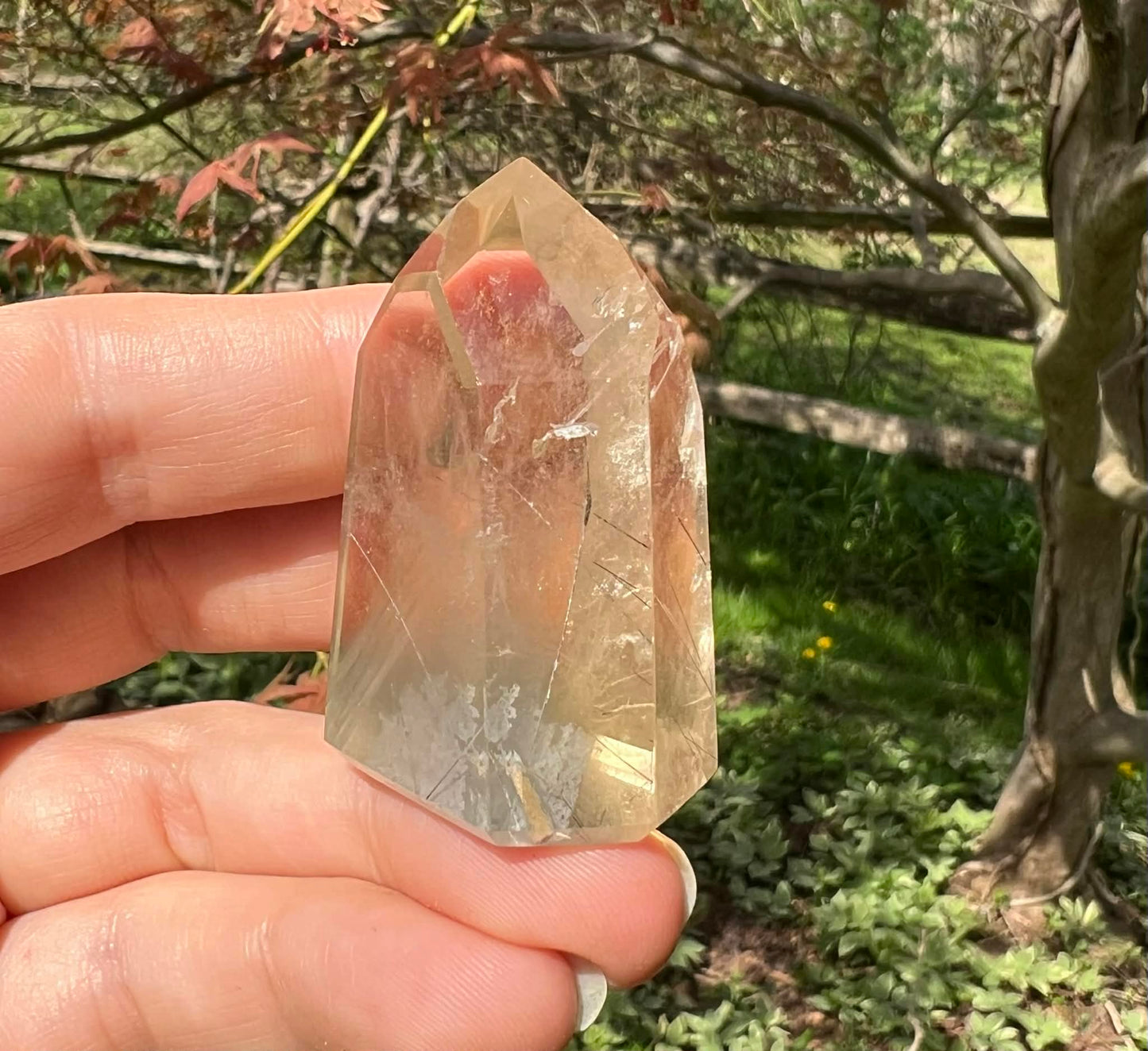 Citrine Tower ~ with Gray Phantoms and Rutile - Gem Realm 