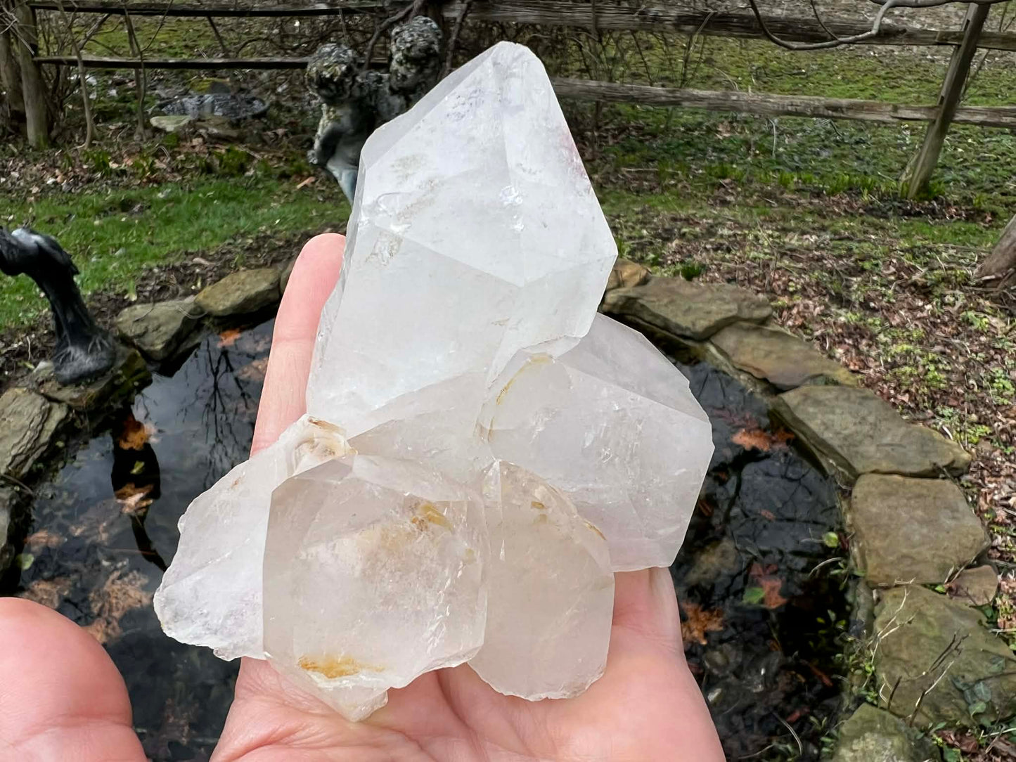 Quartz Crystal Cluster with Hematite Inclusions - Gem Realm 