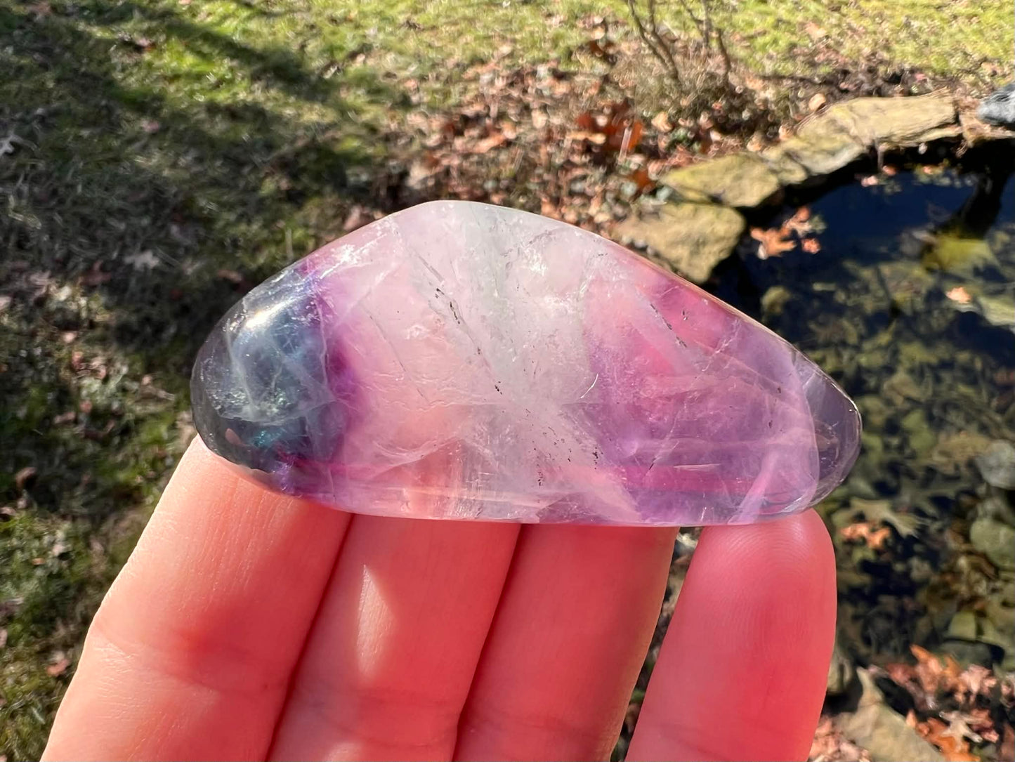 Rainbow Fluorite Palm Stone - Gem Realm 