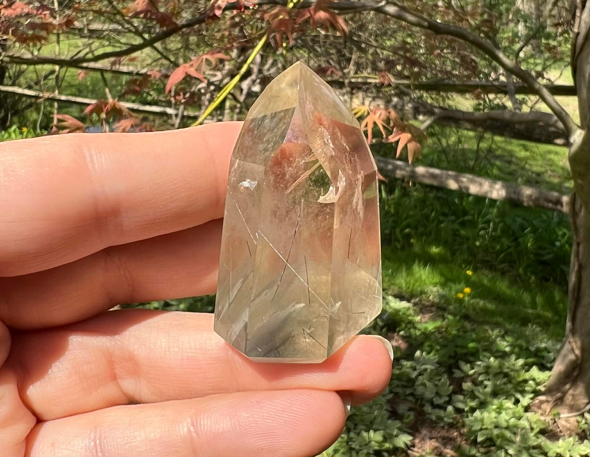 Citrine Tower ~ with Gray Phantoms and Rutile - Gem Realm 