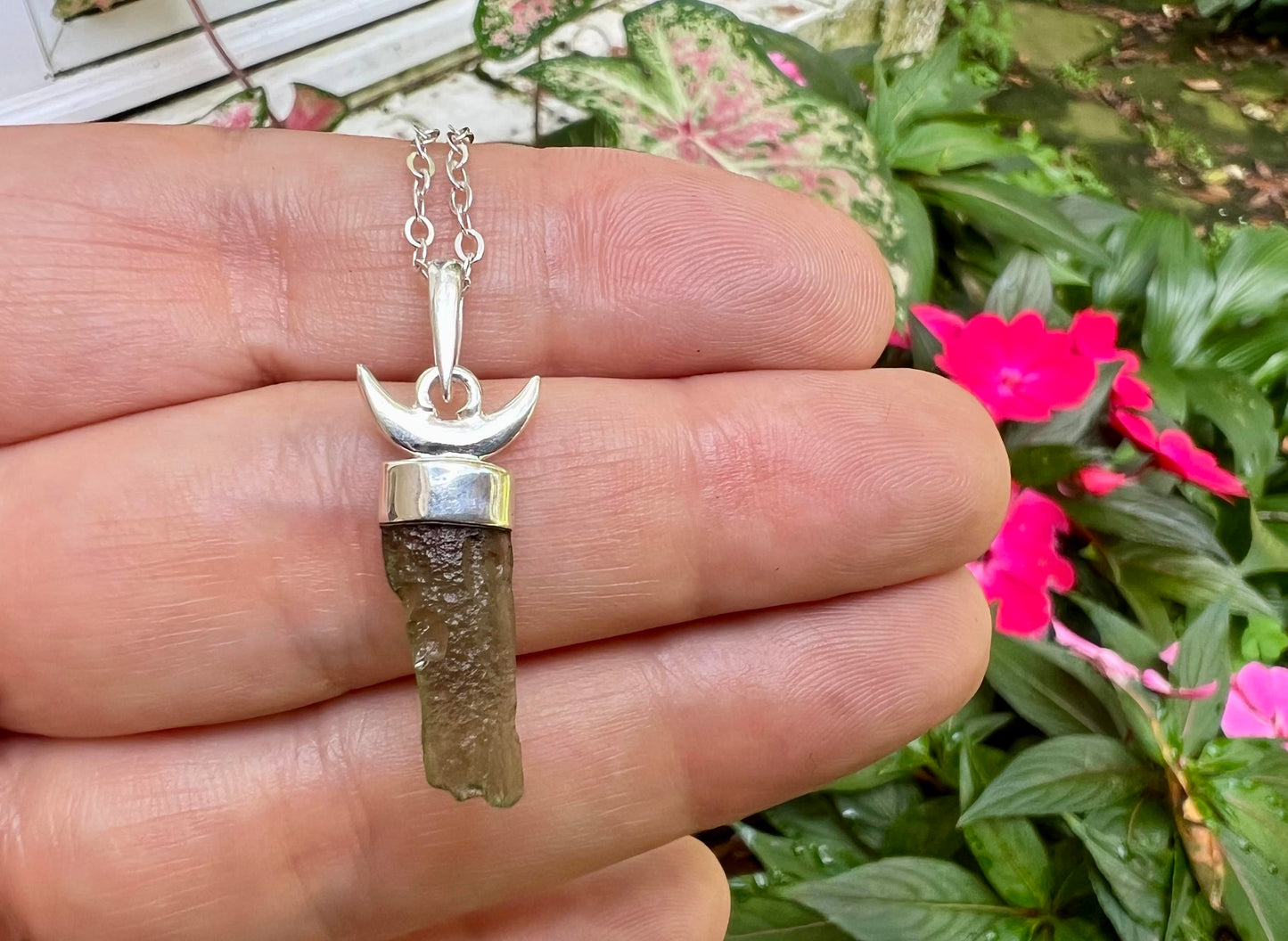 Moldavite Moon Pendant - Gem Realm 