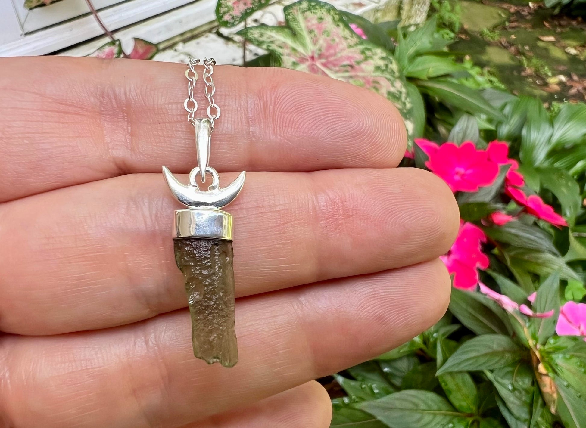 Moldavite Moon Pendant - Gem Realm 