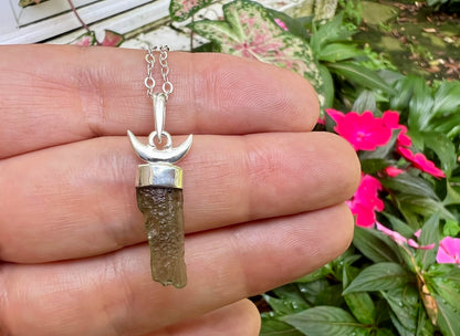 Moldavite Moon Pendant - Gem Realm 