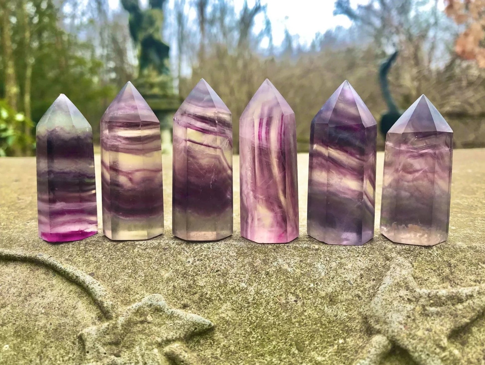Rainbow Fluorite Towers ~ Pink and Purple Swiggly - Gem Realm 