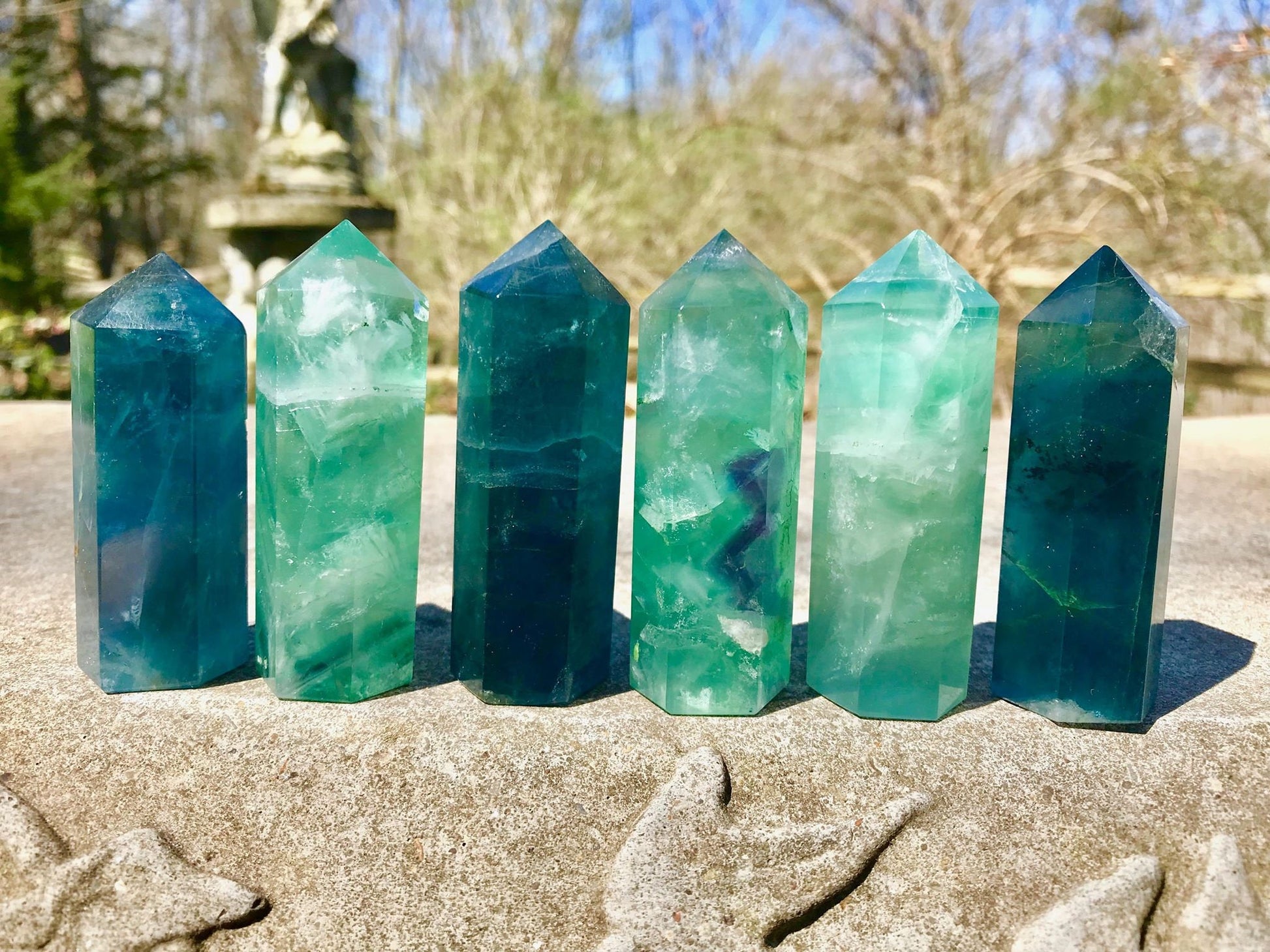 Green Rainbow Fluorite Towers - Gem Realm 