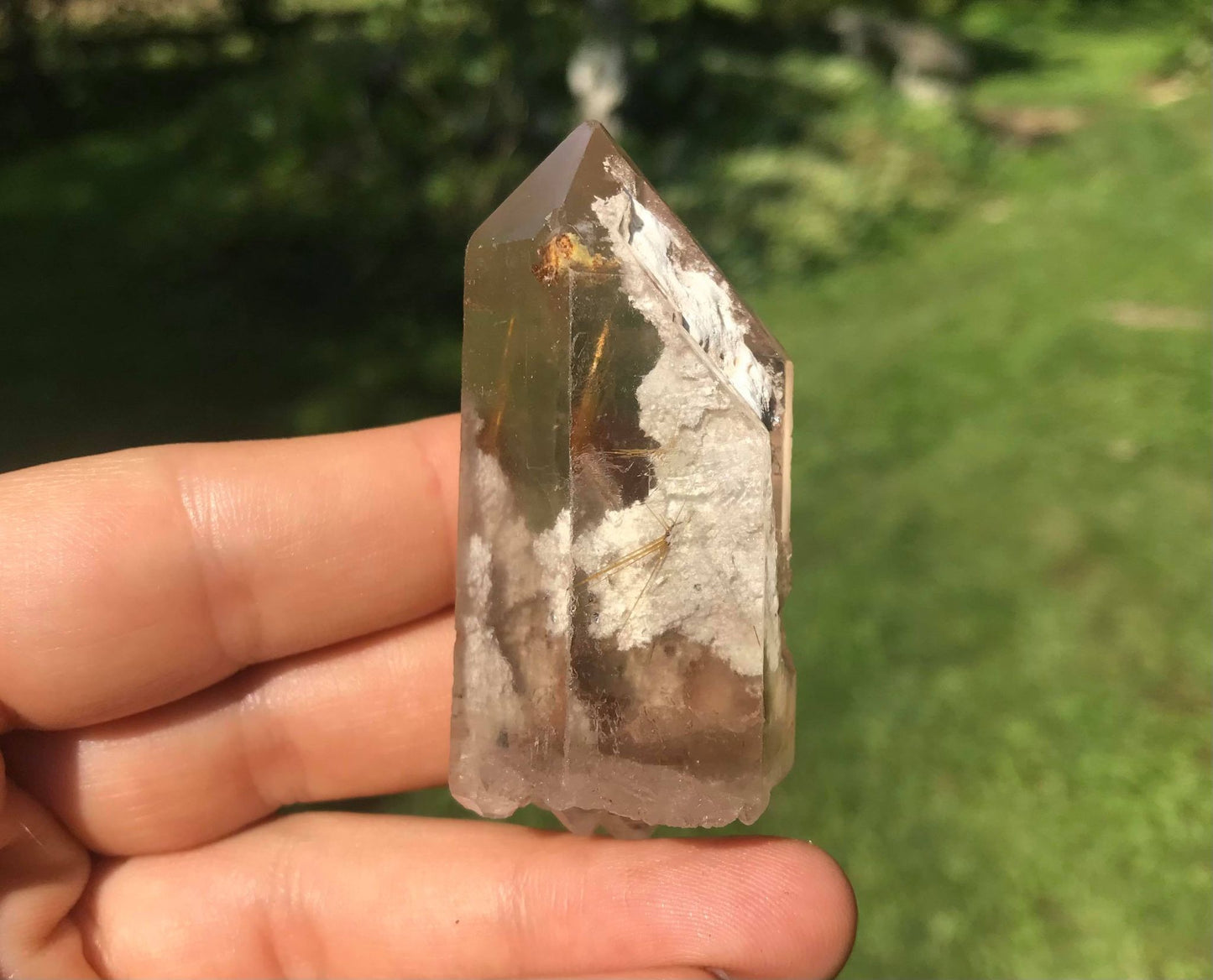 Rutilated Quartz Point with Chlorite