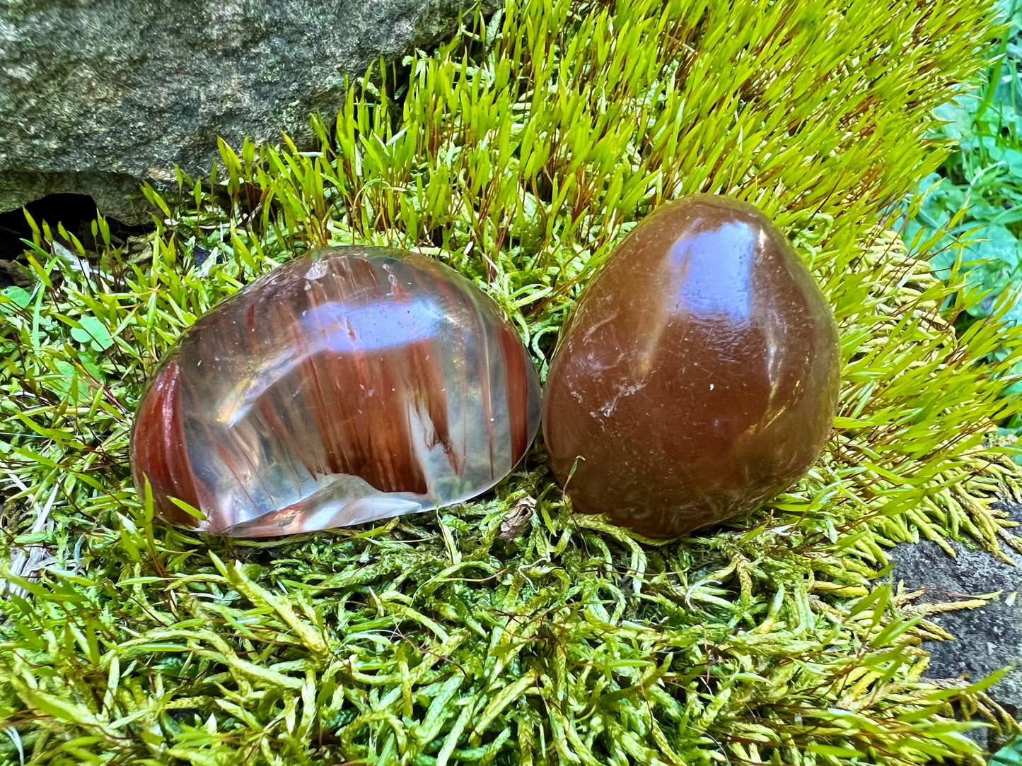 Rutilated and Amphibole Quartz Dome Pair