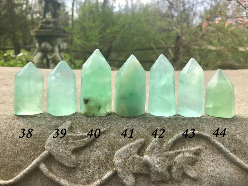 Green Fluorite Towers ~ Rounded Tip - Gem Realm 