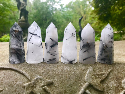 Black Tourmalinated Quartz Towers - Gem Realm 